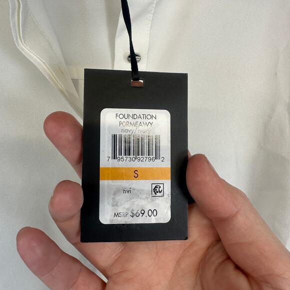 DKNY Foundation Shirt Womens Small Ivory 100% Polyester Button Down Long Sleeve - Picture 5 of 13